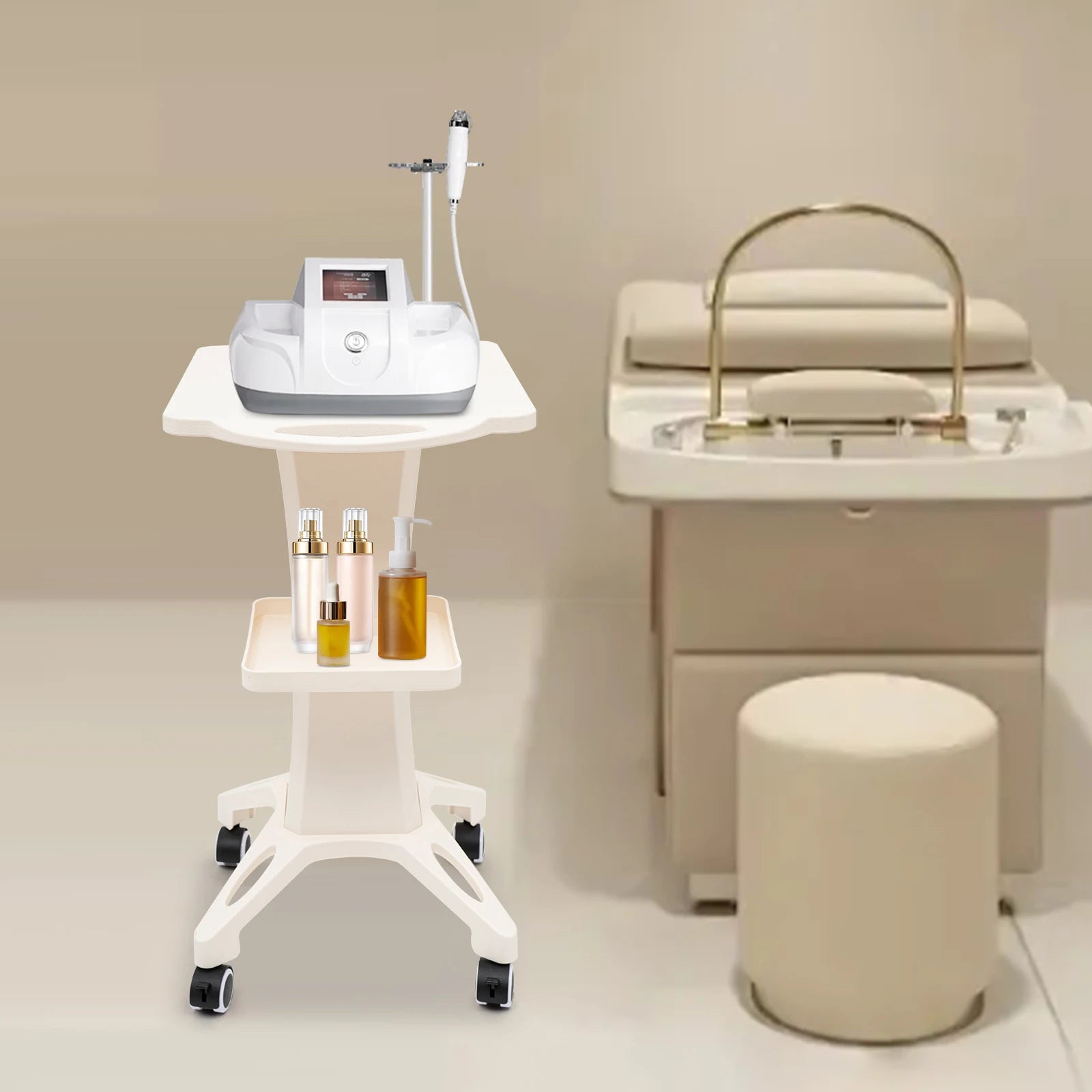 Hair Salon Trolley Rolling Cart Beauty Rolling Trolley Cart Storage Organizer Hairdressing Tool Station Silent Roller